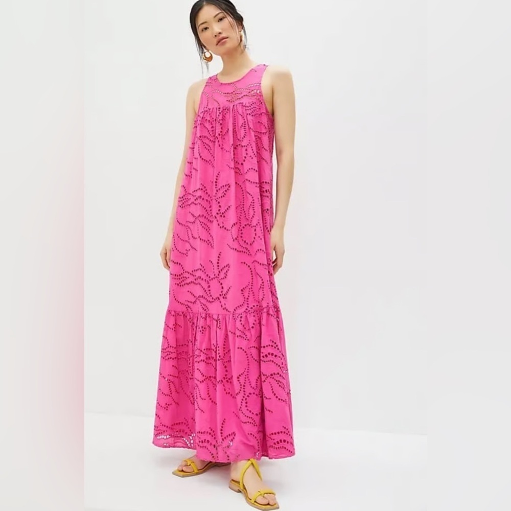 Anthropologie Maeve BELROSE EYELET MAXI DRESS IN PINK size XS